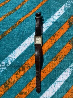 Citizen Eco‑Drive rectangular gold-tone leather watch (vintage style)